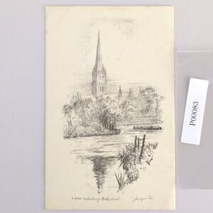 Vtg 30s Salisbury Cathedral England Judges Ltd Postcard Picture Pencil Sketch